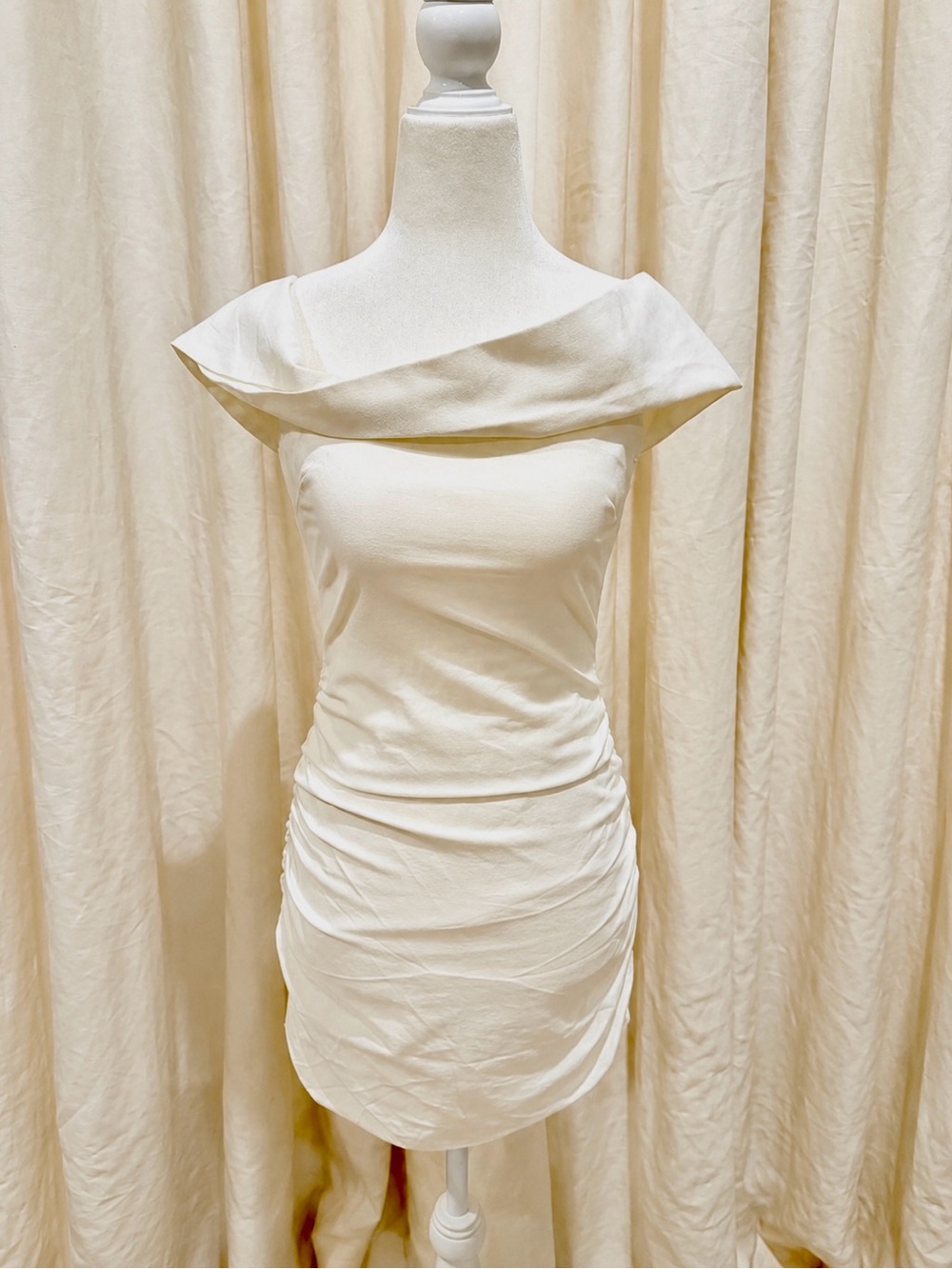 Princess Polly Cream Off-Shoulder Ruched Mini Dress
